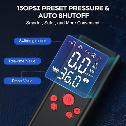 Tire Inflator Portable Air Compressor, 150PSI Cordless Portable Tire Inflator - Image 2