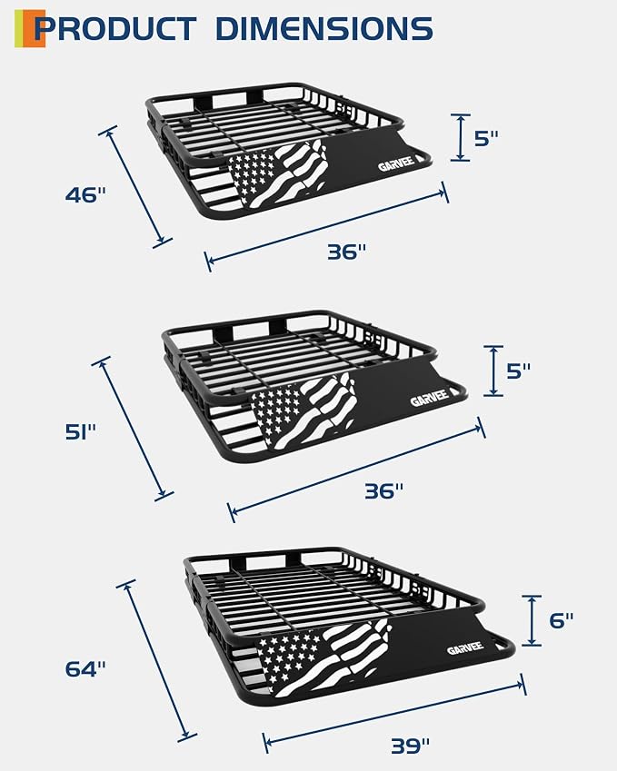 51" x 36" Universal Roof Rack Carrier Basket, 200 Lbs Capacity Car Cargo Rack - Image 3