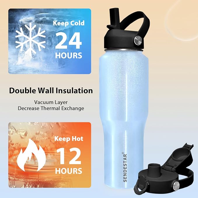 SENDESTAR 32oz Stainless Steel Water Bottle, Double Wall Vacuum Insulated Bottle - Image 2