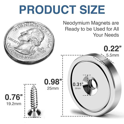 MIKEDE 70 LBS Magnets with Screw Holes, 6 Pack Force Neodymium Cup Magnets 25mm - Image 4