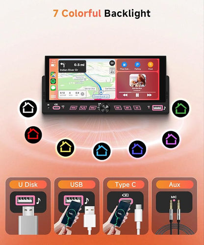 Car Stereo Single Din Wireless Carplay 6.86 inch Touch Screen Android Auto - Image 7