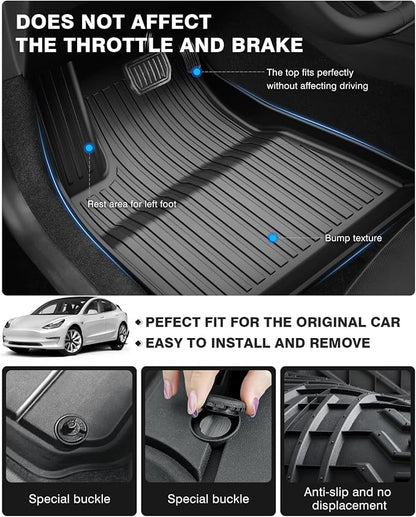 Powerty Floor Mats for 2024 2025 Tesla Model 3 Highland 8 PCS Floor Cargo - Image 2