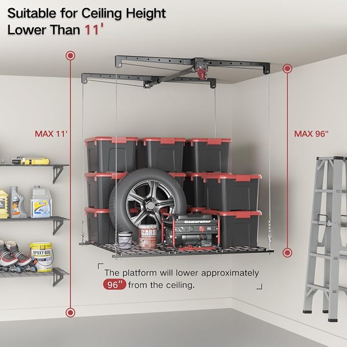 Overhead Garage Storage Rack, Adjustable Heavy-duty 4x4 Ft Ceiling Storage Racks - Image 2