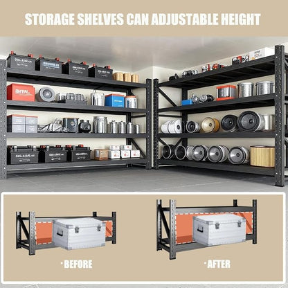 59" W Garage Shelving, Heavy Duty 4 Tier Metal Storage Shelves, Adjustable - Image 3