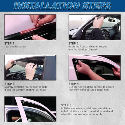 Set of 2 in Channel Front Doors Smoke Sun/Rain Guard Wind Deflector Tape-On - Image 5