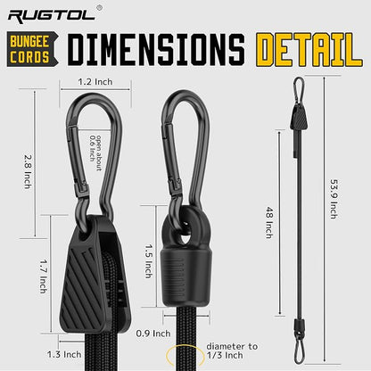 Bungee Cords with Hooks, 48 Inch Adjustable Elastic Bungee Cords with Carabiner - Image 2