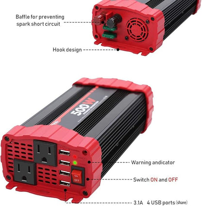 BYGD 500W Power Inverter, Car Charger Adpater DC 12V to AC 110V Car Power - Image 6