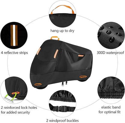 SECELES 300D Motorcycle Cover Heavy Duty, SECELES All Season Durable Scooter - Image 2