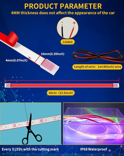 Blue Led Strip Lights, 24inch 12V Car LED Strip Light IP68 Waterproof Cuttable - Image 4