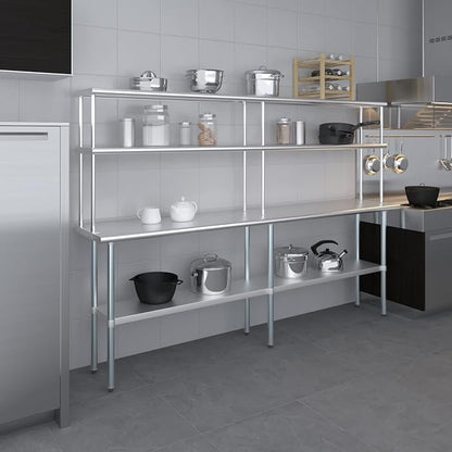 Amgood Stainless Steel Work Table Double Tier Overshelf | Metal Kitchen Prep - Image 6