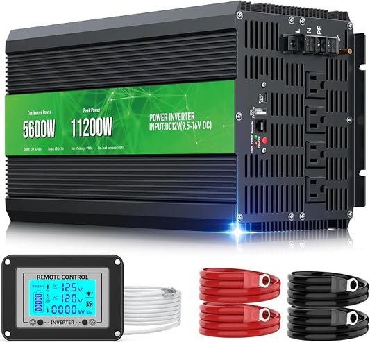 5600W Power Inverter, Peak Power 11200W 12V DC to AC 110120V, Remote Control by HONOURLIGHT