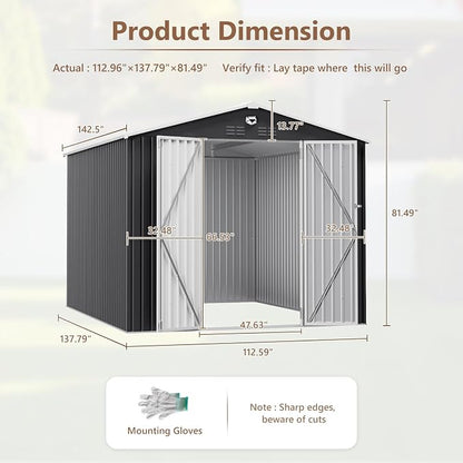 10x12 FT Outdoor Storage Shed, Metal Garden Shed - Image 3