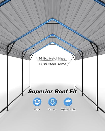 10'x15'x10' Heavy Duty Metal Carport, Steel Carports Canopy - Image 3