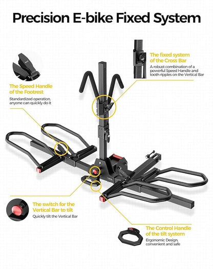 KYX 220 lb Hitch Mounted E-Bike Rack, 2-Bike Rack Hitch Mount Platform Style - Image 4