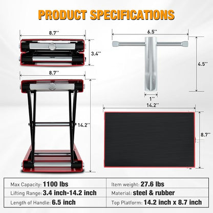 Nilight Motorcycle Lift Jack 1100 LBS Scissor Jack Stand Lift from 3.4" to 14.2" - Image 7