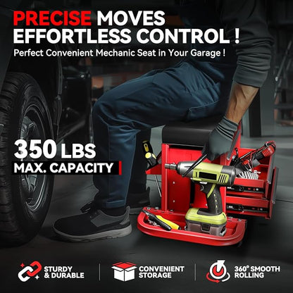 Auto Dynasty 3-Drawer Mechanic Rolling Seat, 350 LBS Capacity Roller Garage - Image 2