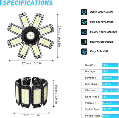Garage Light - 240W 24000LM 6500K Garage Lights Ceiling LED - Image 4