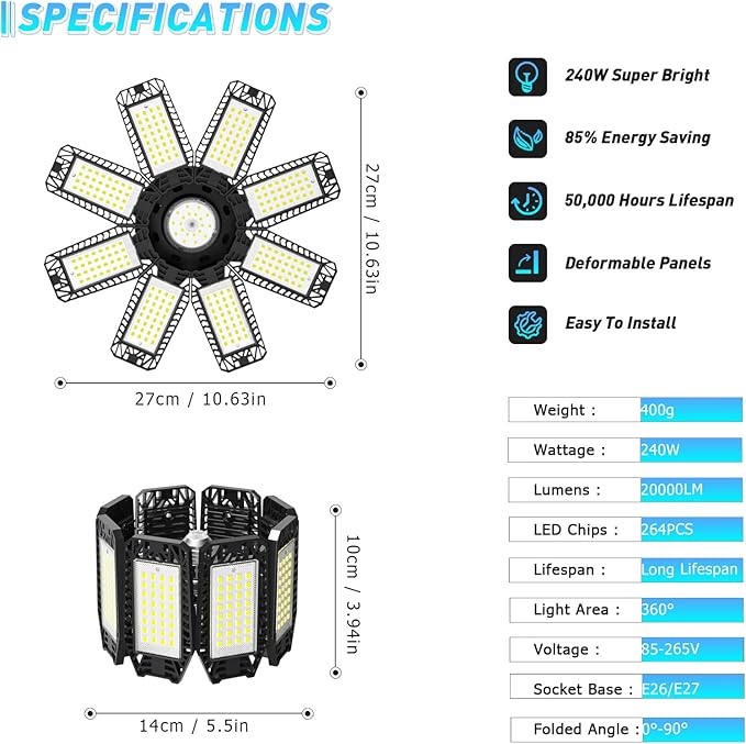 Garage Light 8 Pack - 240W 24000LM 6500K Garage Lights Ceiling LED - Image 4