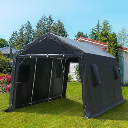 ADVANCE OUTDOOR 10X15 ft Garage Shelter Steel Metal Peak Roof Portable Storage - Image 7