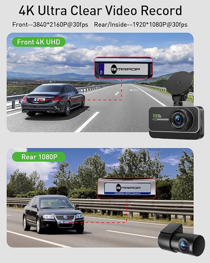 Dash Cam Front and Rear, 4K+1080P WiFi Dual Dash Camera - Image 2