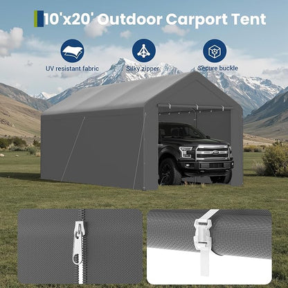 GOJOOASIS 10x20 Carport Heavy Duty Portable Garage Shelter Metal Car Canopy Tent - Image 3