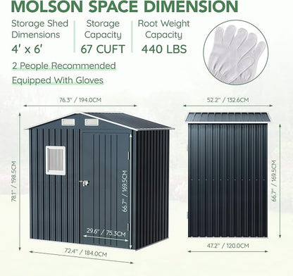 Breezz 6x4FT Outdoor Steel Storage Shed - Image 5