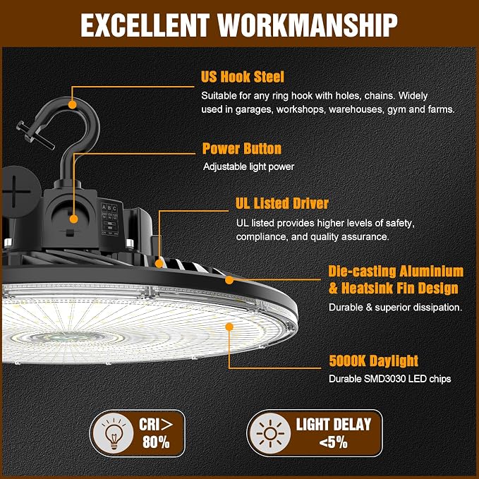 6 Pack 480V LED High Bay Light UL DLC Listed UFO Light 300W 240W 200W Adjustable - Image 6