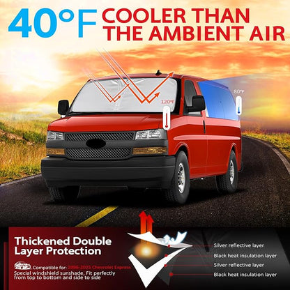 KAYZT Windshield Sun Shade for 1996-2025 2026 Che-vrolet/Chevy Express Cargo - Image 2