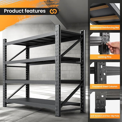 3000LBS Metal Storage Shelves, 48” W Heavy Duty Garage Shelving Units, 4 Tier - Image 8