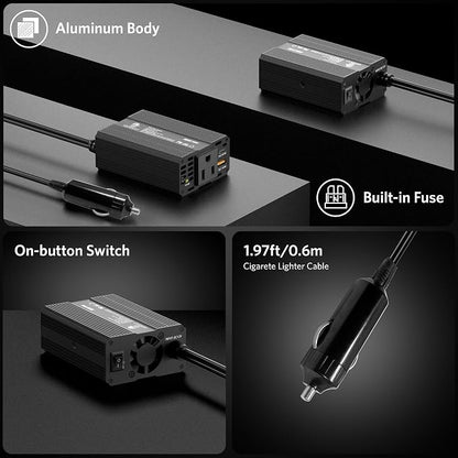 BESTEK 150W Car Power Inverter, DC 12V to 110V AC Converter PD 30W QC 3.0 18W - Image 5
