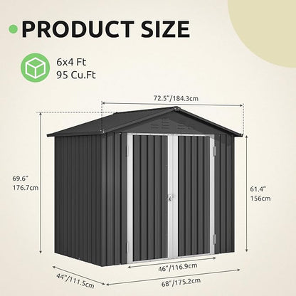 DWVO 6x4ft Storage Shed for Outdoors, Metal Sturdy Weatherproof Tool Locker - Image 8