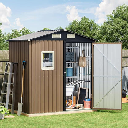 Breezz 6x4FT Outdoor Steel Storage Shed, Lockable Doors, Compact Metal Tool Shed by BreezZ