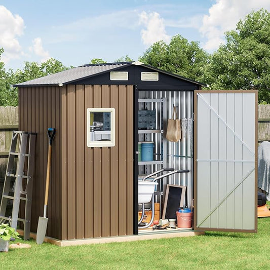 Breezz 6x4FT Outdoor Steel Storage Shed, Lockable Doors, Compact Metal Tool Shed by BreezZ