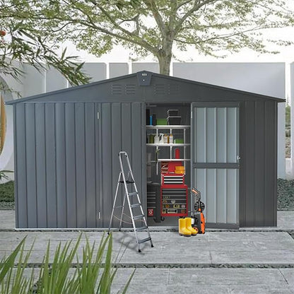 IKERY Extra Large Galvanized Steel Storage Shed 11' x 12.5' - Image 9