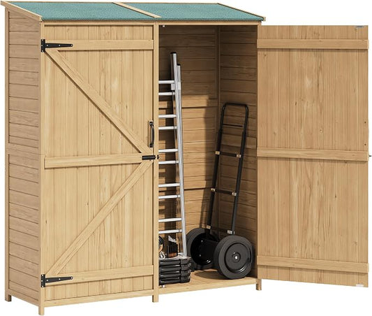 Wooden Outdoor Storage Cabinet, Lockable Double Doors, Removable Shelves by WARMTOBABY