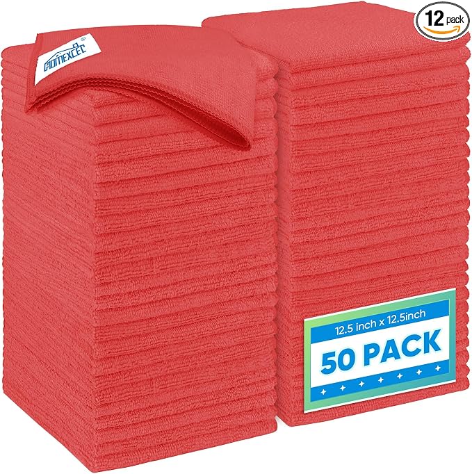 HOMEXCEL Red Microfiber Cleaning Cloth 12 Pack, 12.5 x 12.5 inch Microfiber by HOMEXCEL