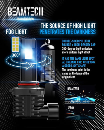 BEAMTECH 9005 9006 Fog Light Bulbs, Fanless in Line 6500K Light Bulb Pack of 4 - Image 5