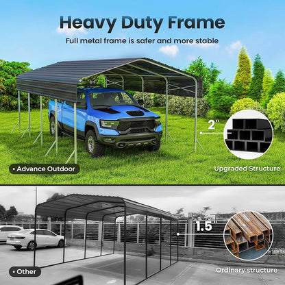 12x20Ft Carport, Heavy Duty Metal Car Port, All-Weather Protection, Easy - Image 2