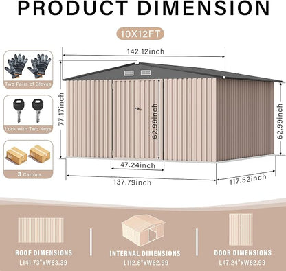 10x12 FT Metal Storage Sheds Outdoor, Metal Yard Sheds Garden Shed Kit - Image 2
