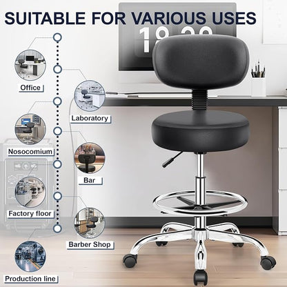 Drafting Chair with Backrest – Adjustable Foot Rest Rolling Stool with Wheels - Image 8