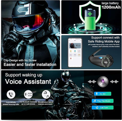 EJEAS Q8 1PC Motorcycle Bluetooth Headset, Upgraded Mesh 3.0 Intercom System - Image 5