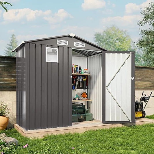6x3.6FT Outdoor Storage Shed, Galvanized Steel Garden Shed by Vigohuseeo