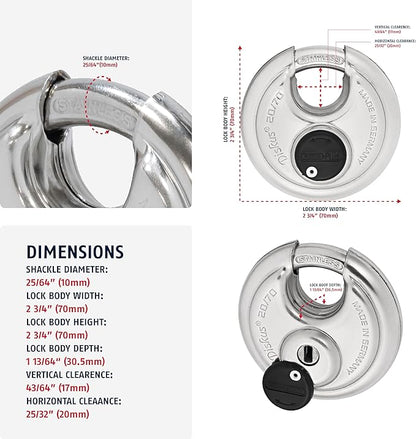 ABUS Diskus 20/70 Heavy Duty Stainless Steel Disk Padlock - Image 2