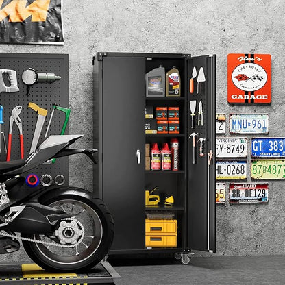 Garage Storage Cabinet with Wheels & Pegboard, Assembly Required - Image 2