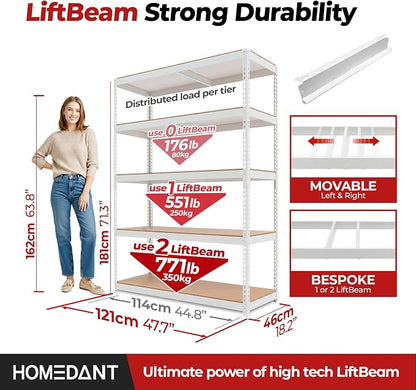 HOMEDANT White 5 Tier Laminated Boltless Heavy Duty Garage Storage Adjustable - Image 2