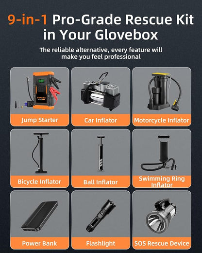 ASPERX Jump Starter with Air Compressor, 【Upgrade & Safety Certs】10L Gas/8L - Image 8