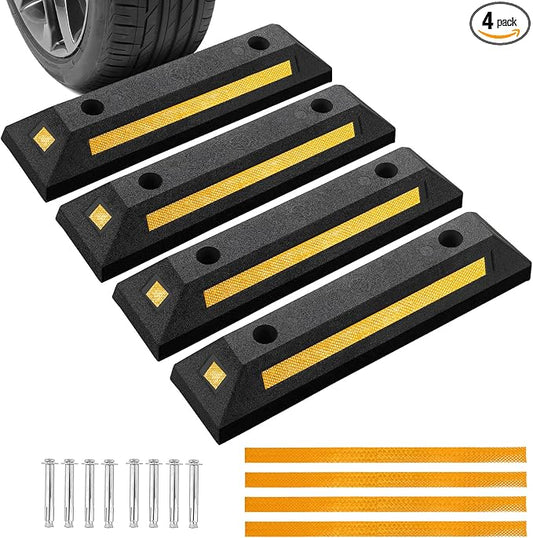 4 Pack Rubber Parking Guide Blocks | Heavy Duty Black Parking Blocks Parking by Acymner