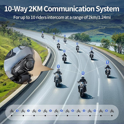 Motorcycle Helmet Bluetooth Headset, 10 Riders 2000M Communication Systems - Image 5