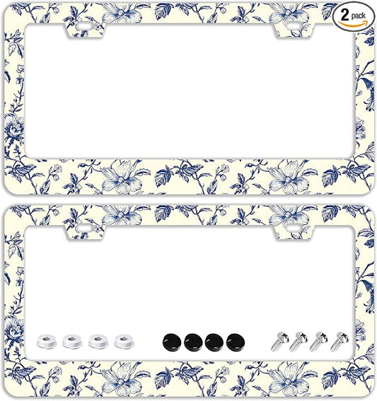 Blue Floral Flowers License Plate Frames by TQFTPT