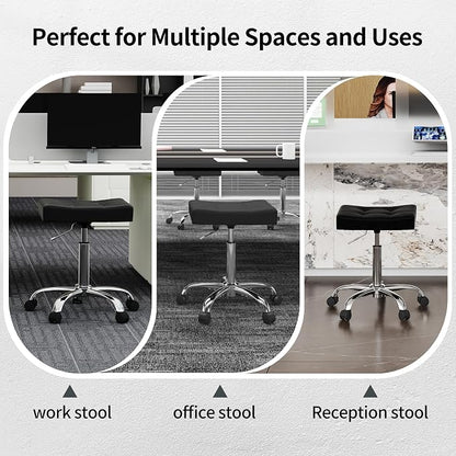 Office Stool with Wheels Black Faux Leather Workbench Stool - Image 6
